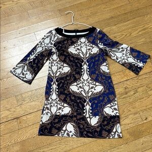 Elegant Blue and Brown Patterned Dress